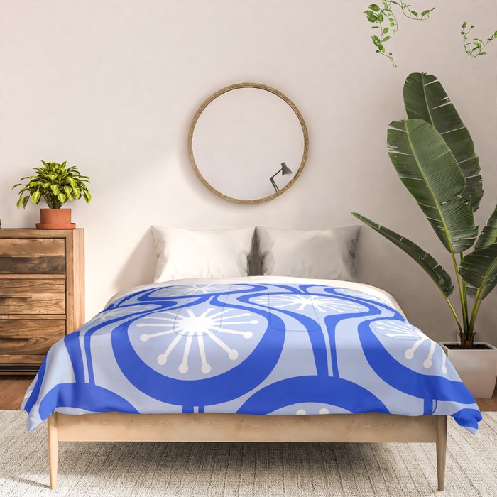 Mid Century Modern Atomic Drops Light Blue Royal Blue Comforter Gallery Image 3