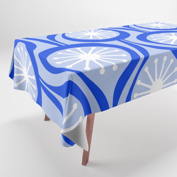 Mid Century Modern Atomic Drops Light Blue Royal Blue Tablecloth Gallery Image 1