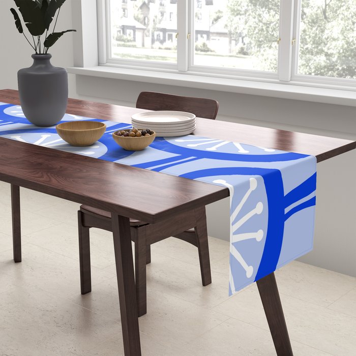Mid Century Modern Atomic Drops Light Blue Royal Blue Table Runner Gallery Image 2