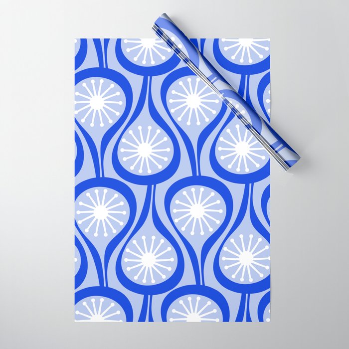 Mid Century Modern Atomic Drops Light Blue Royal Blue Wrapping Paper Gallery Image 1