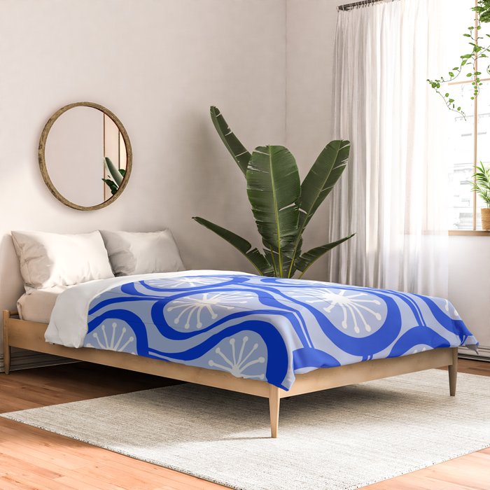 Mid Century Modern Atomic Drops Light Blue Royal Blue Comforter Gallery Image 2