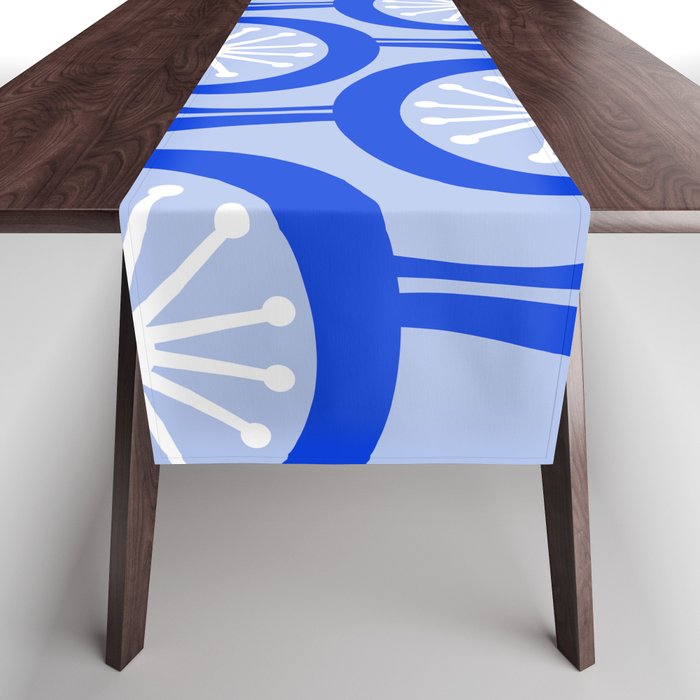 Mid Century Modern Atomic Drops Light Blue Royal Blue Table Runner Gallery Image 1