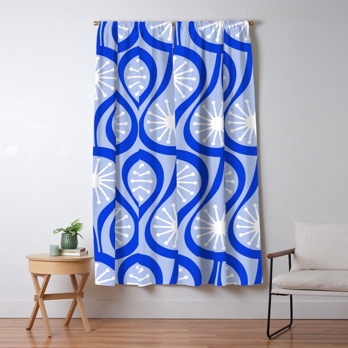 Mid Century Modern Atomic Drops Light Blue Royal Blue Window Curtain Gallery Image 5