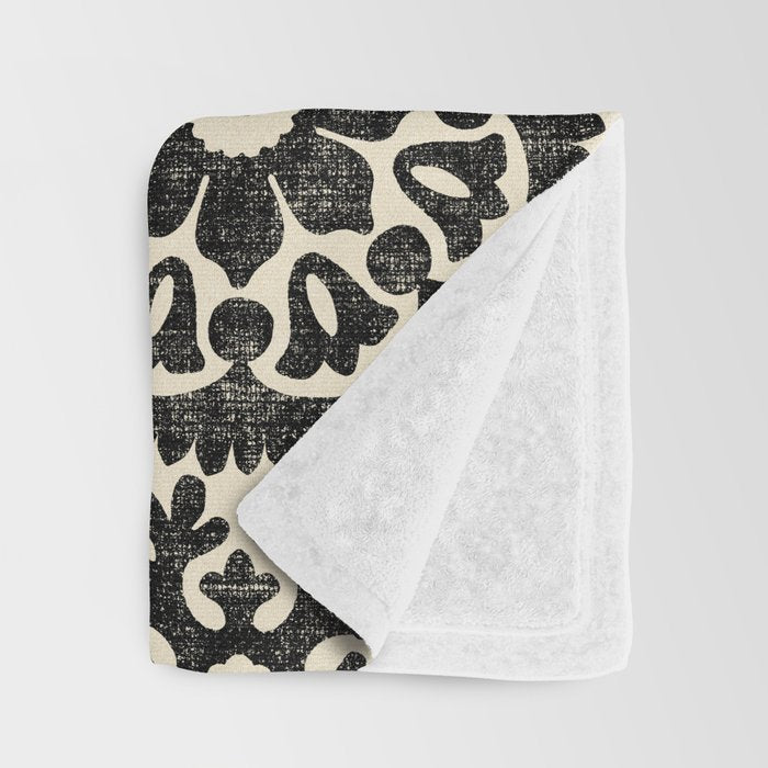Folk Art Mandala - black and cream Throw Blanket Gallery Image 3