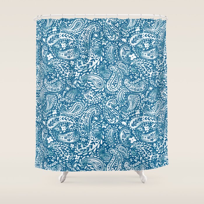 Paisley Indigo Nature Swirls Shower Curtain Gallery Image 1