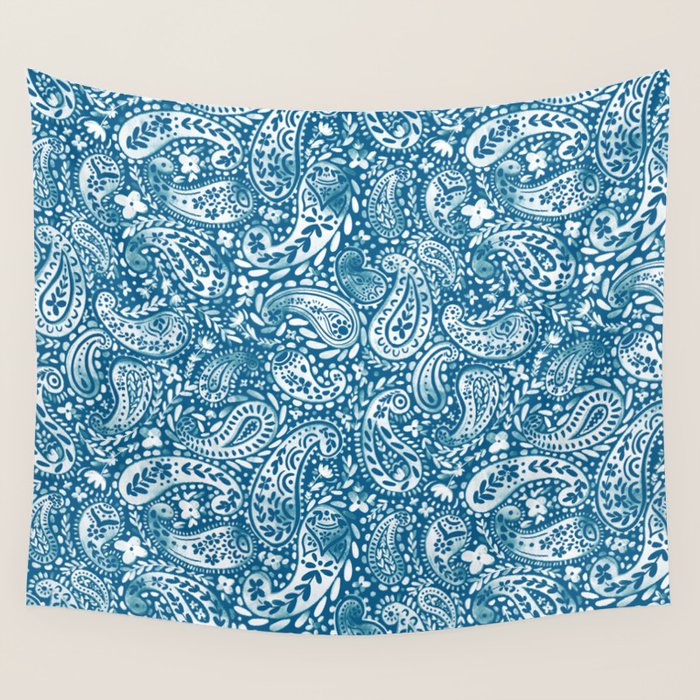 Paisley Indigo Nature Swirls Wall Tapestry Gallery Image 4