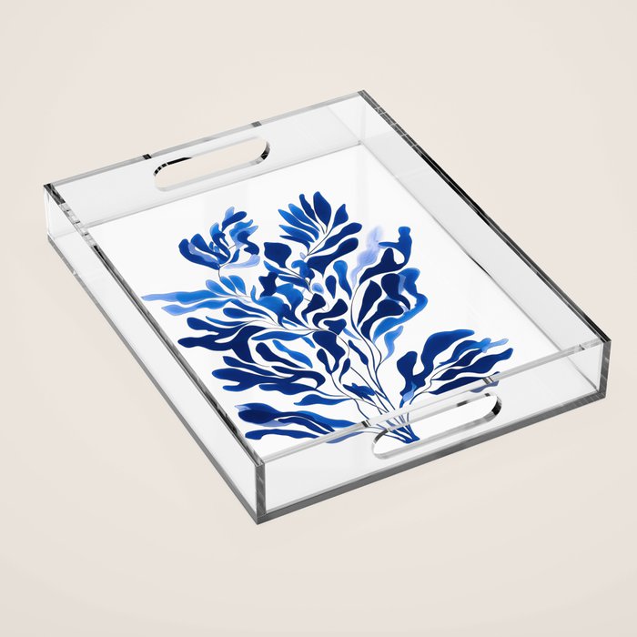 Blue Floral Print Minimalist Japanese Wall Art Acrylic Tray Gallery Image 1