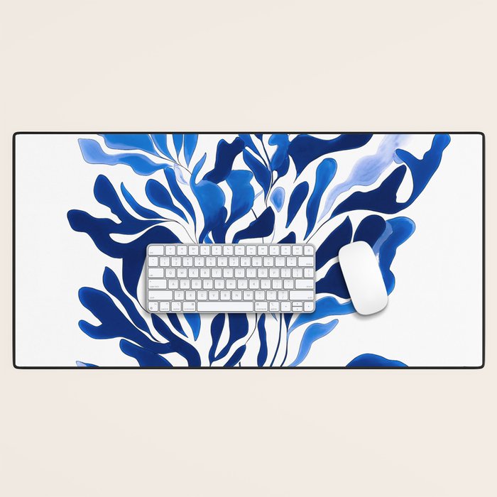 Blue Floral Print Minimalist Japanese Wall Art Desk Mat Gallery Image 1