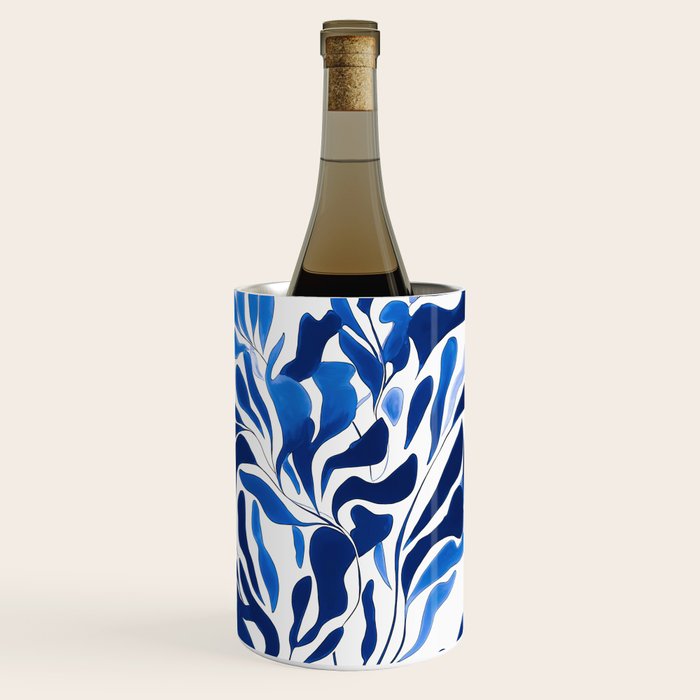 Blue Floral Print Minimalist Japanese Wall Art Wine Chiller Gallery Image 1