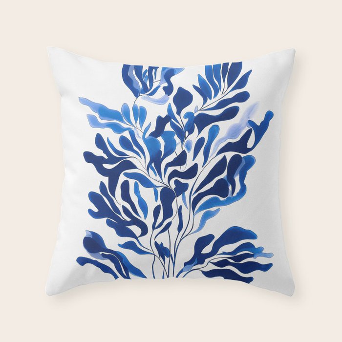 Blue Floral Print Minimalist Japanese Wall Art Throw Pillow Gallery Image 6