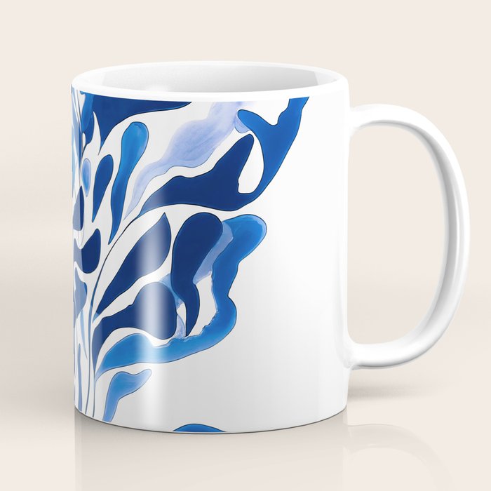Blue Floral Print Minimalist Japanese Wall Art Coffee Mug Gallery Image 1