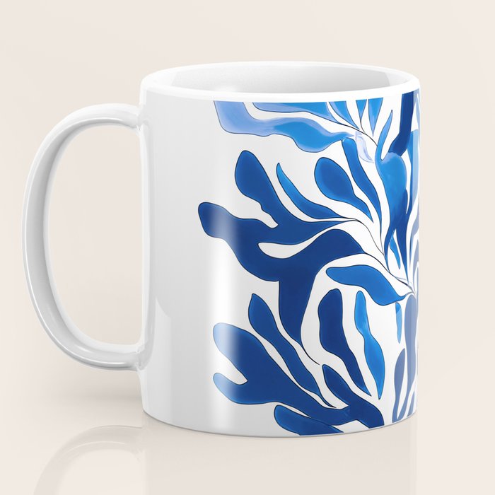Blue Floral Print Minimalist Japanese Wall Art Coffee Mug Gallery Image 3