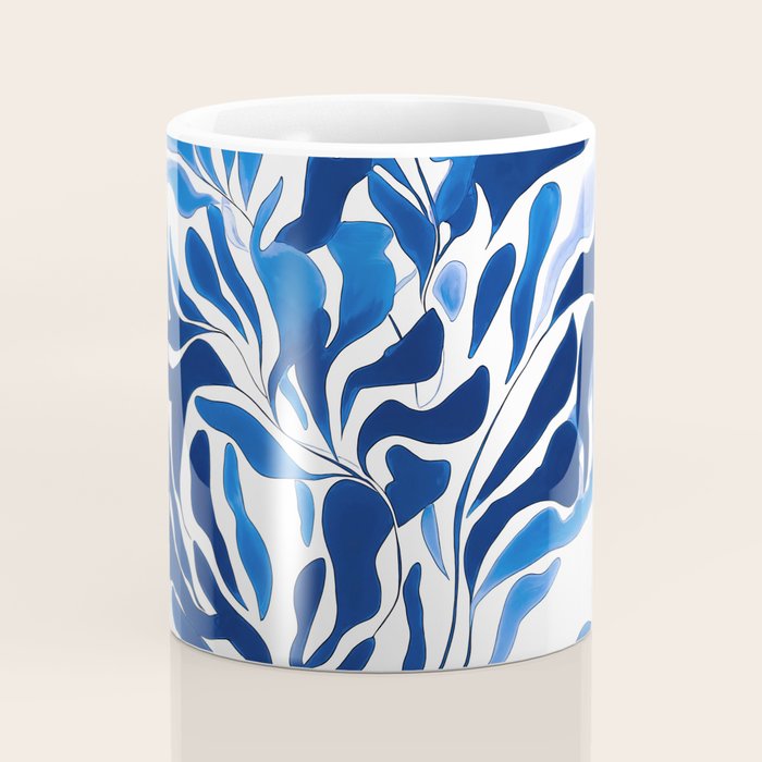 Blue Floral Print Minimalist Japanese Wall Art Coffee Mug Gallery Image 4