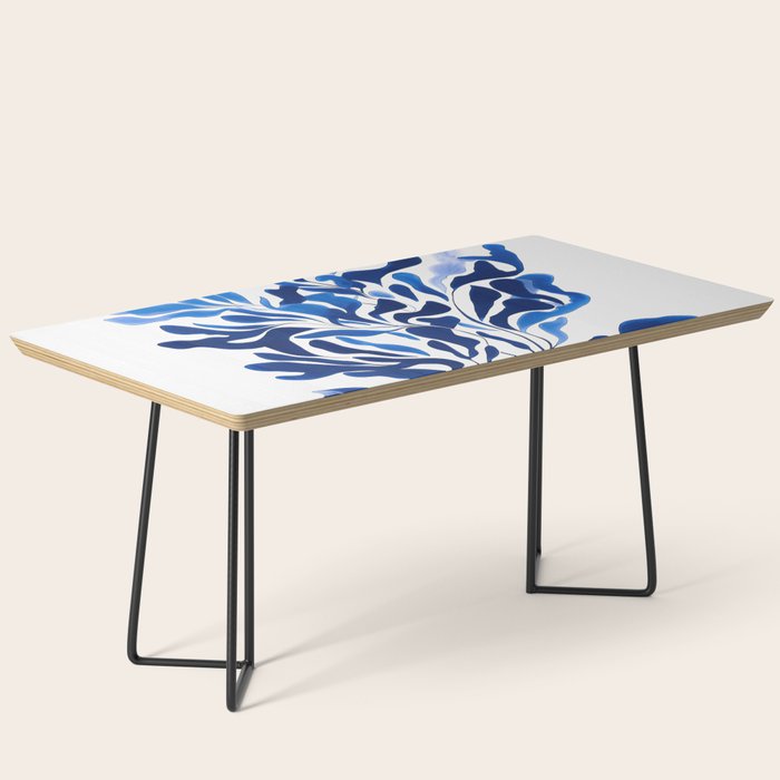 Blue Floral Print Minimalist Japanese Wall Art Coffee Table Gallery Image 1
