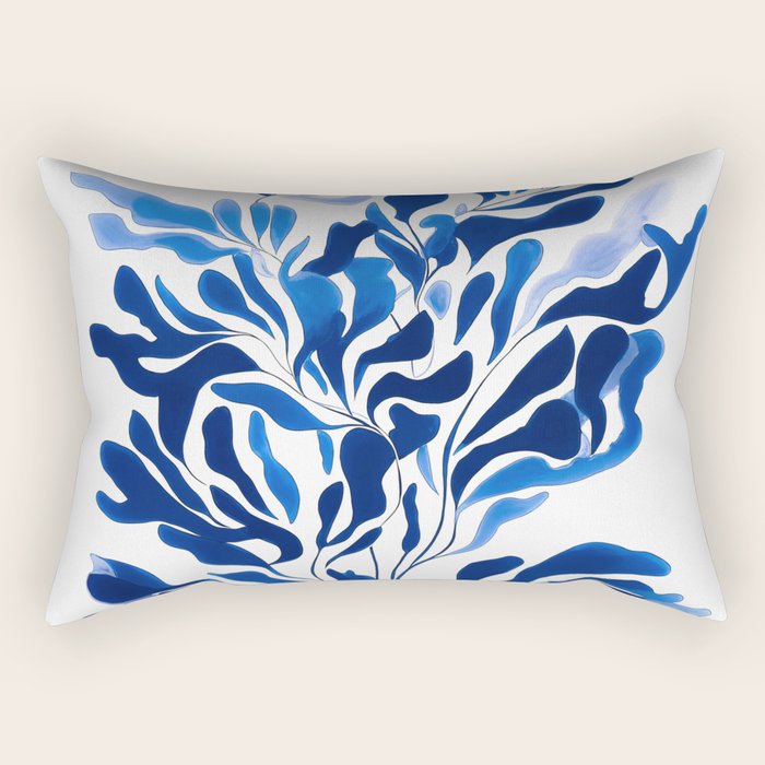 Blue Floral Print Minimalist Japanese Wall Art Rectangular Pillow Gallery Image 1