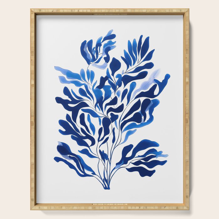 Blue Floral Print Minimalist Japanese Wall Art Serving Tray Gallery Image 1