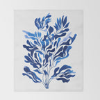 Blue Floral Print Minimalist Japanese Wall Art Throw Blanket Gallery Image 2