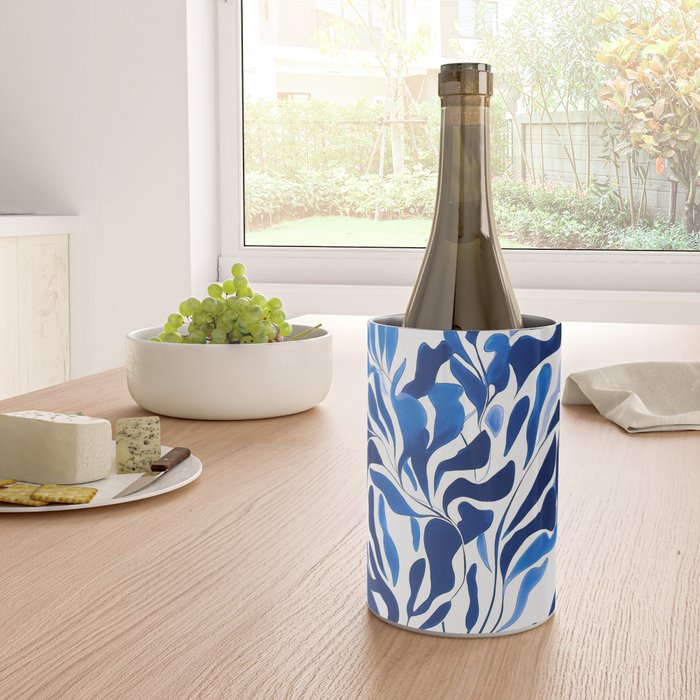 Blue Floral Print Minimalist Japanese Wall Art Wine Chiller Gallery Image 4