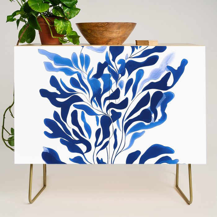Blue Floral Print Minimalist Japanese Wall Art Credenza Gallery Image 1