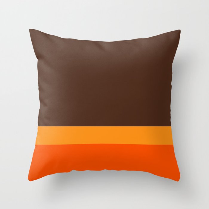 Minimal 70s Color Block in Dark Brown and Orange Tones Throw Pillow Gallery Image 1
