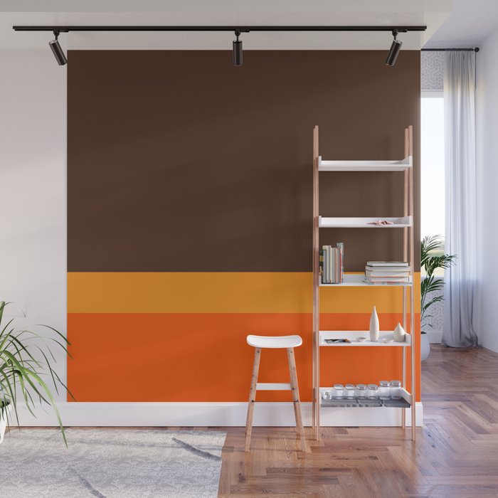 Minimal 70s Color Block in Dark Brown and Orange Tones Wall Mural Gallery Image 1