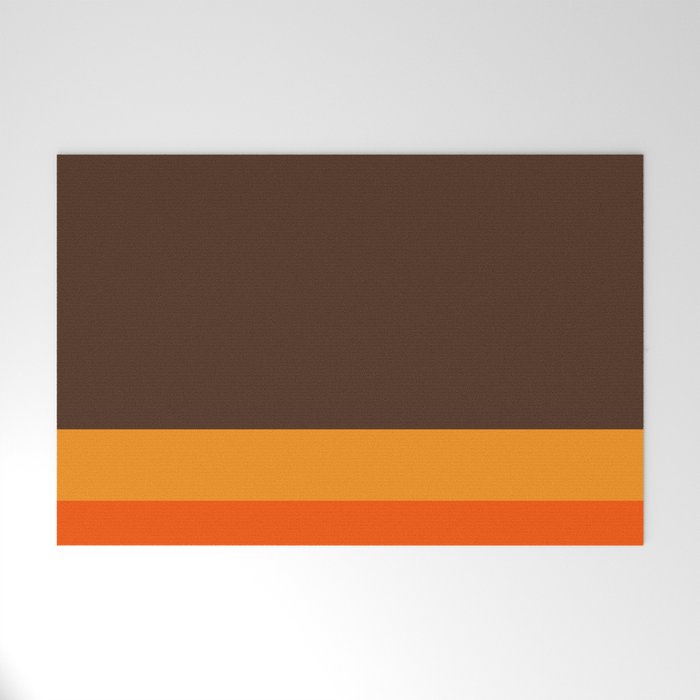 Minimal 70s Color Block in Dark Brown and Orange Tones Welcome Mat Gallery Image 1