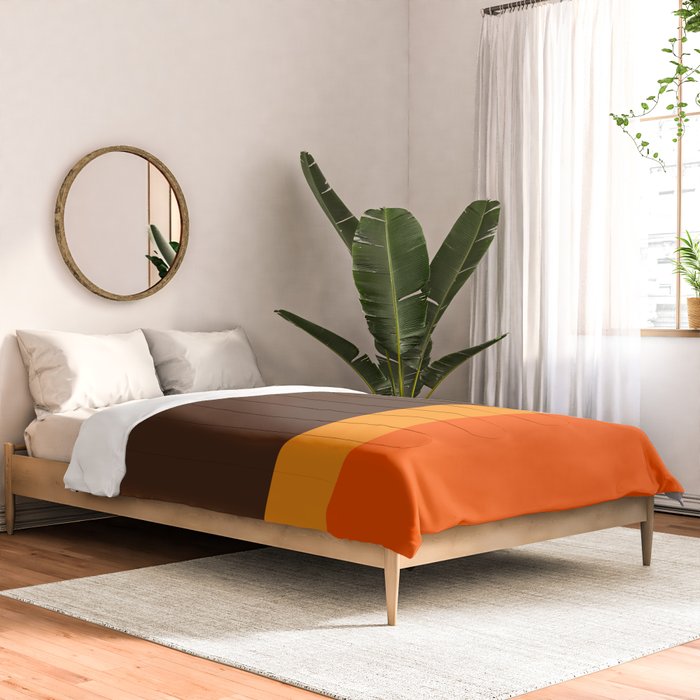 Minimal 70s Color Block in Dark Brown and Orange Tones Comforter Gallery Image 2