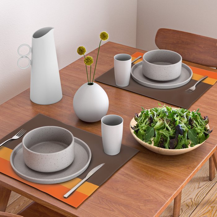 Minimal 70s Color Block in Dark Brown and Orange Tones Placemat Gallery Image 2