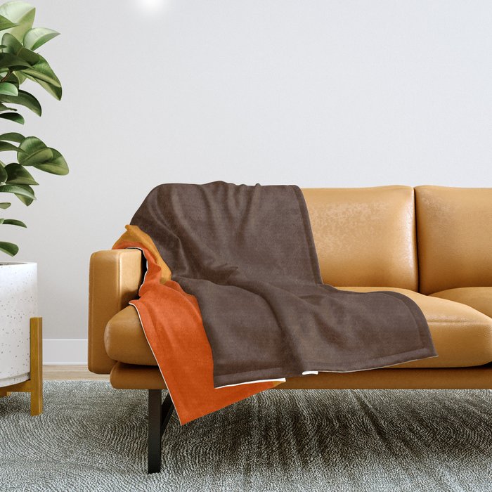 Minimal 70s Color Block in Dark Brown and Orange Tones Throw Blanket Gallery Image 1