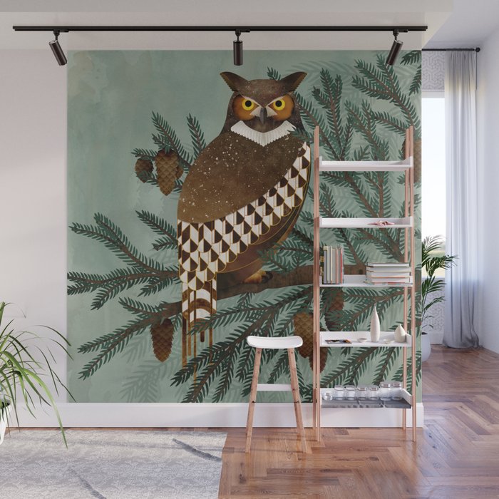 Horned Owl in the Pines Wall Mural Gallery Image 1