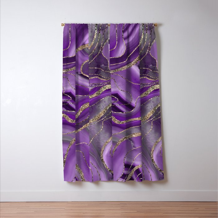 Purple Gray Agate Gold Glitter Glam #1 (Faux Glitter) #marble #decor #art #society6 Window Curtain Gallery Image 3