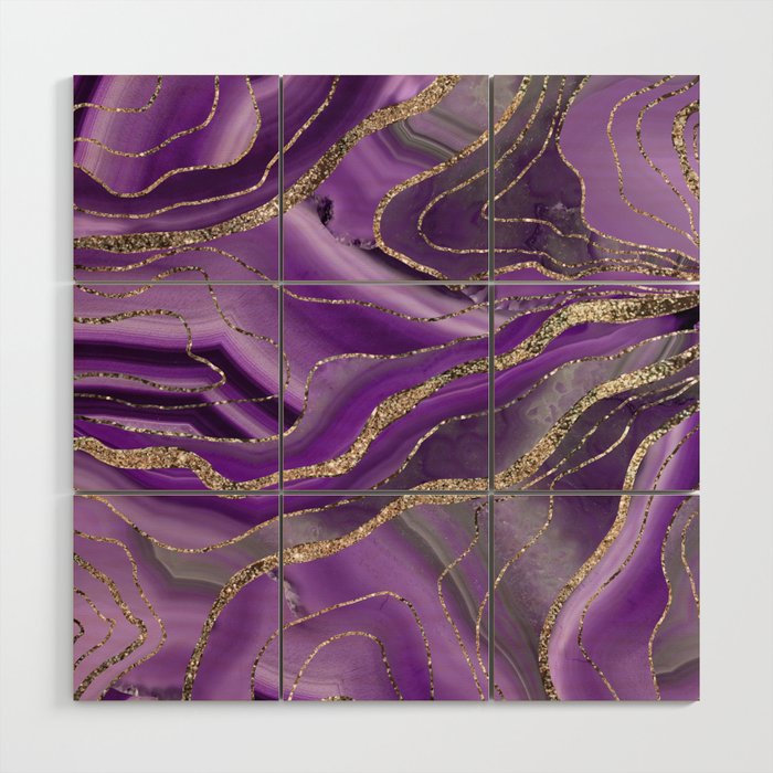 Purple Gray Agate Gold Glitter Glam #1 (Faux Glitter) #marble #decor #art #society6 Wood Wall Art Gallery Image 1