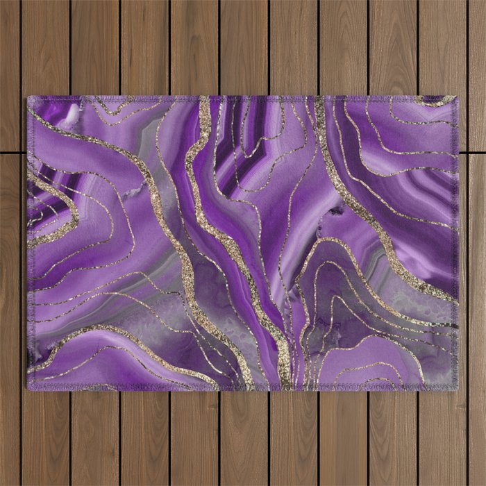 Purple Gray Agate Gold Glitter Glam #1 (Faux Glitter) #marble #decor #art #society6 Outdoor Rug Gallery Image 1