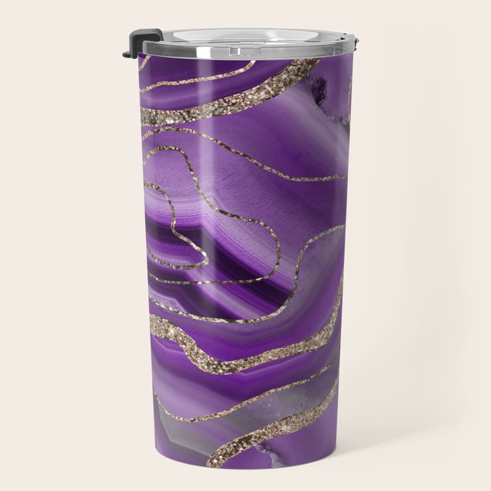 Purple Gray Agate Gold Glitter Glam #1 (Faux Glitter) #marble #decor #art #society6 Travel Mug Gallery Image 3