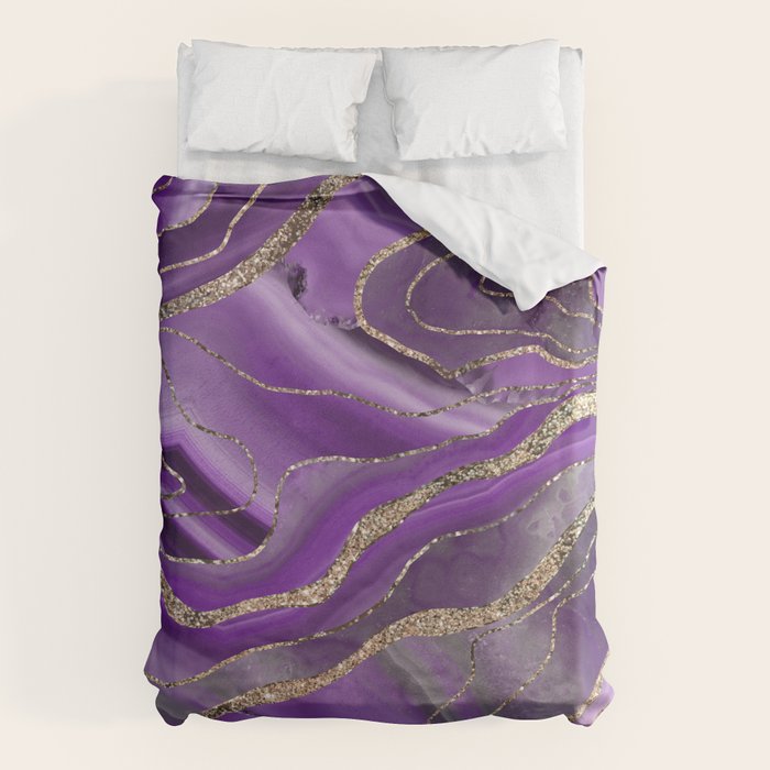 Purple Gray Agate Gold Glitter Glam #1 (Faux Glitter) #marble #decor #art #society6 Duvet Cover Gallery Image 6