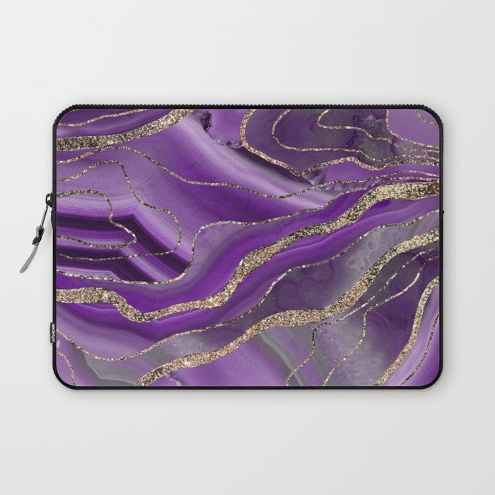 Purple Gray Agate Gold Glitter Glam #1 (Faux Glitter) #marble #decor #art #society6 Laptop Sleeve Gallery Image 1