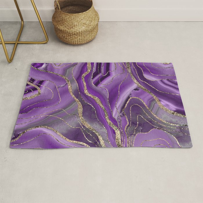 Purple Gray Agate Gold Glitter Glam #1 (Faux Glitter) #marble #decor #art #society6 Rug Gallery Image 1