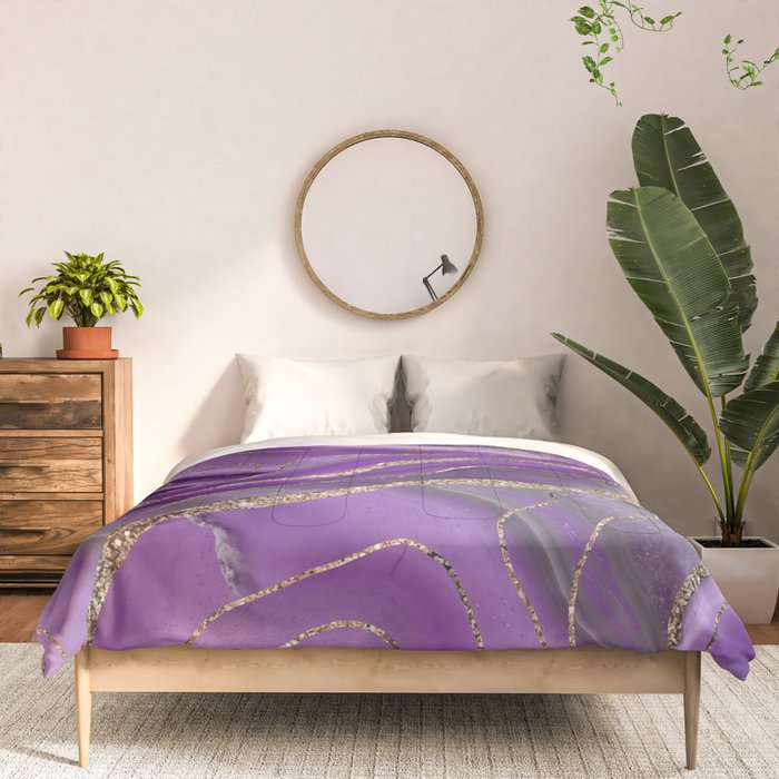 Purple Gray Agate Gold Glitter Glam #1 (Faux Glitter) #marble #decor #art #society6 Comforter Gallery Image 3