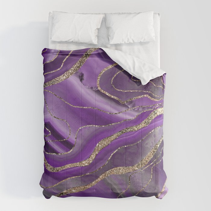 Purple Gray Agate Gold Glitter Glam #1 (Faux Glitter) #marble #decor #art #society6 Comforter Gallery Image 6