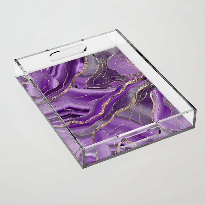 Purple Gray Agate Gold Glitter Glam #1 (Faux Glitter) #marble #decor #art #society6 Acrylic Tray Gallery Image 1