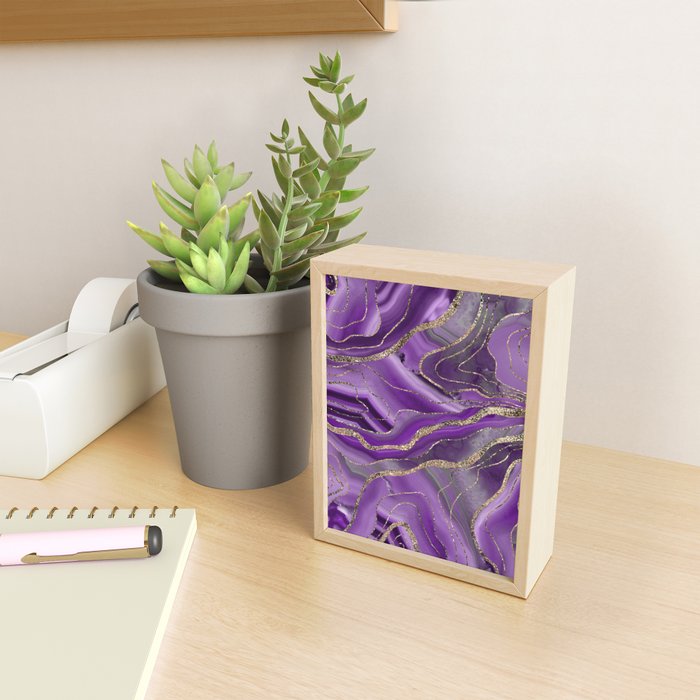 Purple Gray Agate Gold Glitter Glam #1 (Faux Glitter) #marble #decor #art #society6 Mini Art Print Gallery Image 2