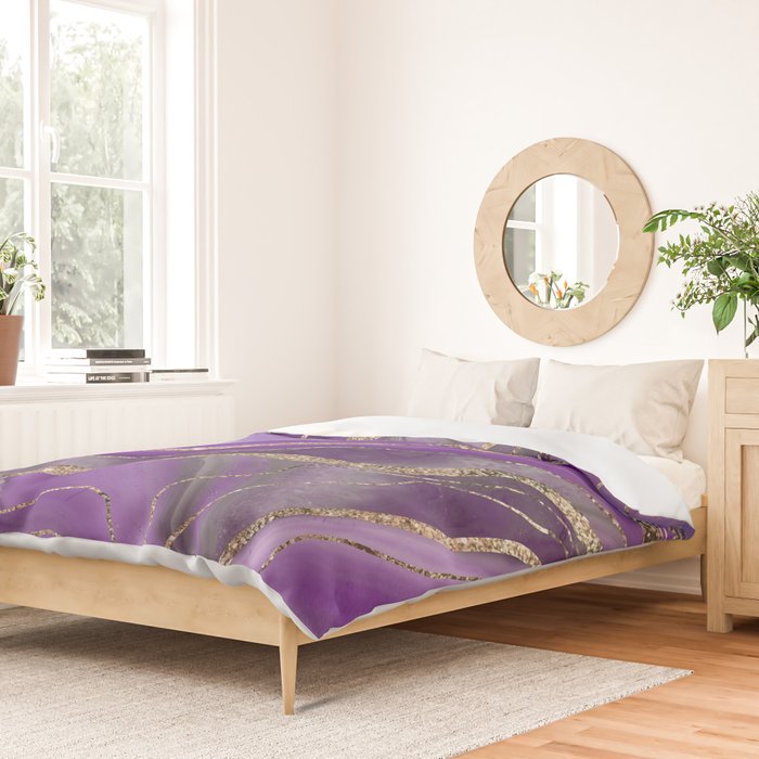 Purple Gray Agate Gold Glitter Glam #1 (Faux Glitter) #marble #decor #art #society6 Duvet Cover Gallery Image 2