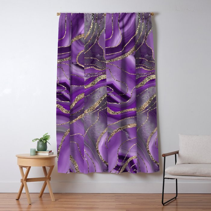 Purple Gray Agate Gold Glitter Glam #1 (Faux Glitter) #marble #decor #art #society6 Window Curtain Gallery Image 5