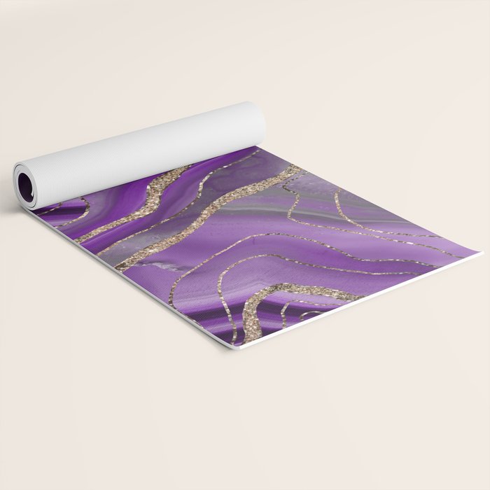 Purple Gray Agate Gold Glitter Glam #1 (Faux Glitter) #marble #decor #art #society6 Yoga Mat Gallery Image 2