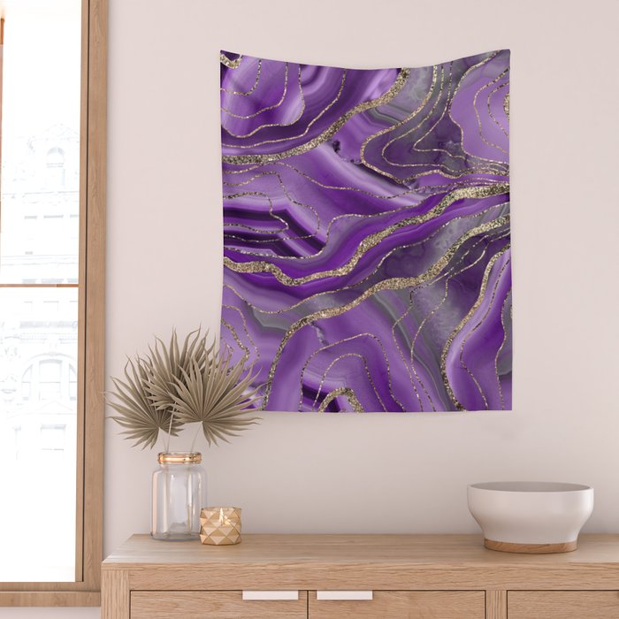 Purple Gray Agate Gold Glitter Glam #1 (Faux Glitter) #marble #decor #art #society6 Wall Tapestry Gallery Image 2