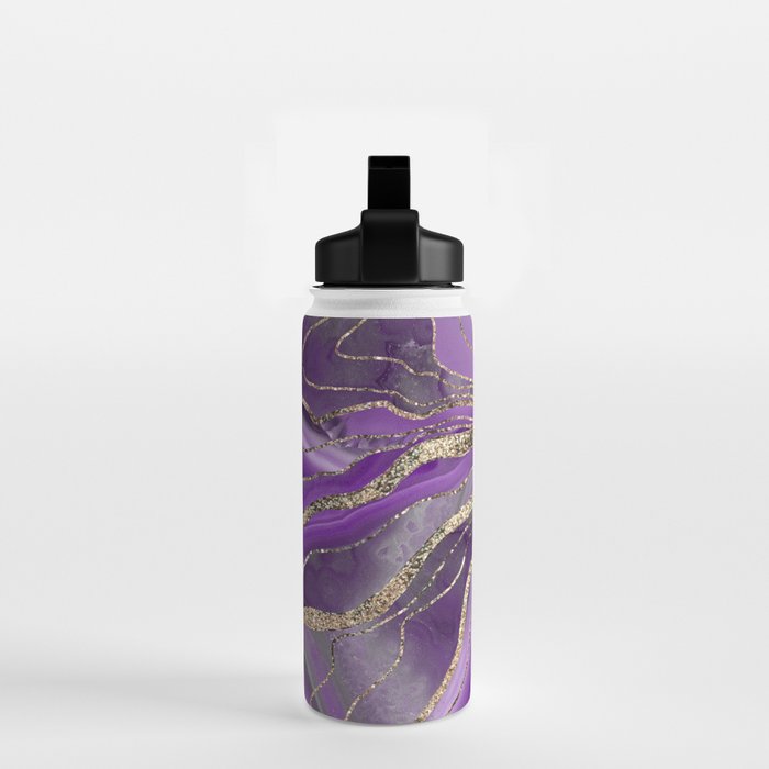 Purple Gray Agate Gold Glitter Glam #1 (Faux Glitter) #marble #decor #art #society6 Water Bottle Gallery Image 2