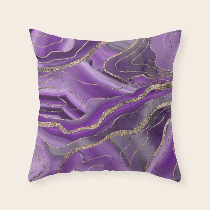 Purple Gray Agate Gold Glitter Glam #1 (Faux Glitter) #marble #decor #art #society6 Throw Pillow Gallery Image 1