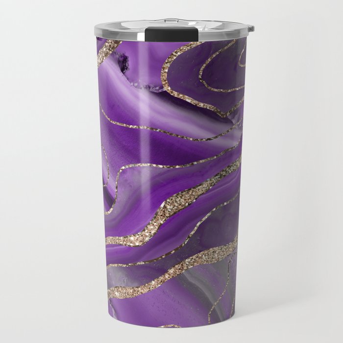Purple Gray Agate Gold Glitter Glam #1 (Faux Glitter) #marble #decor #art #society6 Travel Mug Gallery Image 1