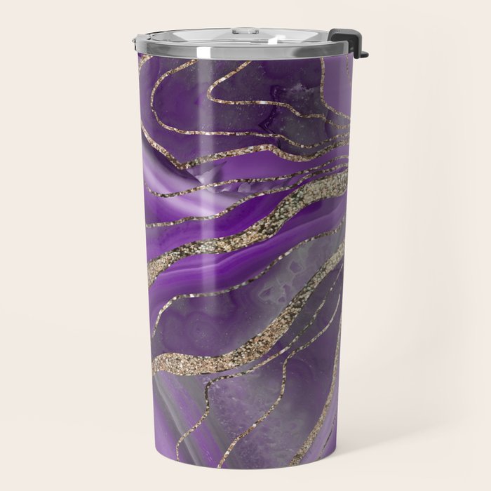 Purple Gray Agate Gold Glitter Glam #1 (Faux Glitter) #marble #decor #art #society6 Travel Mug Gallery Image 2