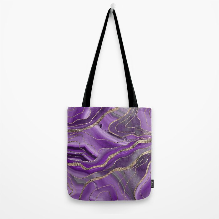 Purple Gray Agate Gold Glitter Glam #1 (Faux Glitter) #marble #decor #art #society6 Tote Bag Gallery Image 2